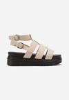 Sandale bej tip gladiator cu două catarame și platformă Nimexia