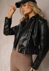 Jacheta biker neagra din piele ecologica Decreta cu fermoare asimetrice si cusaturi