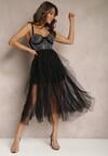 Rochie Neagră cu Volane din Tul și Corset Strălucitor Yuli