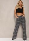 Ciemnoszare Jeansy z Bawełny High Waist Szerokie w Abstrakcyjny Wzór Orithiia