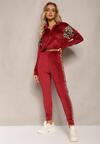 Bordowy Komplet Dresowy z Weluru z Krótką Bluzą i Spodniami Joggerami z Panterkowym Wzorem Limitta