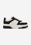 Sneakers Negru cu Alb pe Platformă Joasă cu Cusături Decorative Huviena