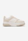 Sneakers bej-albi pe platformă joasă cu cusături decorative Huviena