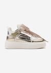 Sneakers Albi-Aurii cu Platformă Joasă și Șireturi Late cu Model Vidira