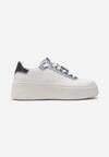 Sneakers Alb-Bleumarin cu Pandantiv Metalic pe Șireturi Decorat cu Pietre Strălucitoare Edosa