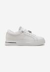 Sneakers Alb-Argintii cu Talpă Plată din Imitație de Piele cu Broșă Unattia
