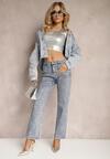 Niebieskie Jeansy Mom Fit z Błyszczącą Fakturą Vonea