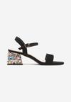 Sandale Negre Elegante din Piele Întoarsă Ecologică cu Toc Bloc și Cristale Colorate Sigatre