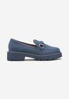 Mocasini Bleumarin din piele ecologica intoarsa cu Pietre pe talpa si Catarama Decorativa Corvina