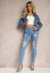 Niebieskie Jeansy Skinny Push-Up z Przetarciami z Przodu i Suwakiem Randda