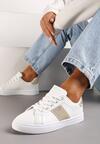 Biało-Beżowe Sneakersy ze Wstawkami Pokrytymi Cyrkoniami Almarie
