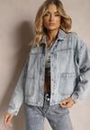 Niebieska Jeansowa Kurtka Cropped z Bawełny o Kroju Oversize Aleraca