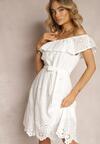 Biała Hiszpanka Sukienka z Haftowanym Wzorem Wiązana w Talii Florana