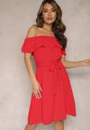 Czerwona Rozkloszowana Sukienka o Fasonie Hiszpanki z Paskiem w Talii Koralice