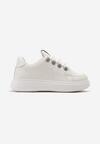 Sneakers Albi din Piele Ecologică cu Șireturi pe Talpă Groasă cu Zirconiu Decorativ Nevarra