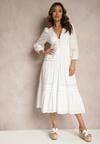 Rochie din Bumbac Albă Culoare Ivory cu Dantelă