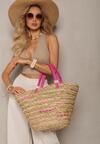 Bej-Fucsia Geantă Stil Boho Mărgele Mânere Hapias