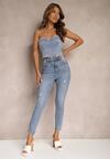 Blugi Skinny Casual Bleu Deschis din Bumbac cu Zgârieturi pe Picioare Cirea