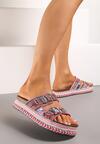 Papuci fucsia platformă model boho cu zirconii și catarame Meepka