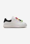 Sneakers Alb-Negru pe Platformă Joasă cu Aplicații Colorate pe șireturi Lasteria