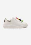 Sneakers Albi-Aurii pe Platformă Joasă cu Aplicații Colorate pe Șireturi Lasteria