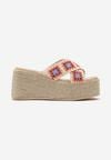 Papuci bej-violet în stil boho pe platformă cu toc și împletitură