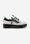 Sneakers Alb-Negru pe Platformă cu Brant din Piele Închidere Laterală cu Fermoar Urithas