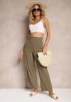 Pantaloni Verde Închis cu Dungi Regular High Waist Sallamia