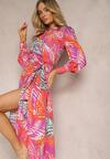 Rochie Violet-Bej cu Închidere Împletită și Curea din Material Adnila