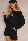 Set Trening Negru din 2 Piese Hanorac Scurt și Pantaloni Scurți Largi Frania