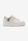 Sneakerși Albi-Gri cu Șiret din Piele Ecologică pe Platformă cu Lanț și Pandantive Salvania