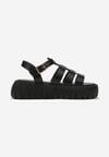 Sandale Negre Gladiator Pe Platformă cu Imprimeu Căptușit