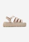 Sandale bej tip gladiator pe platformă cu imprimeu piele de crocodil