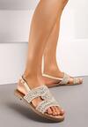 Beżowe Płaskie Sandały Ażurowe w Stylu Boho Naras