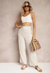 Pantaloni bej deschis cu dungi High Waist Sallamia