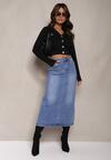 Fustă Albastră Creion Talie Înaltă cu Transparențe pe Material Jeans Carolea