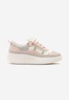 Sneakers Casual Roz-Alb cu Siret pe Talpă Groasă Imprimeu Aniata