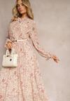 Rochie bej deschisă clos cu legătură la gât cu imprimeu paisley Clarosa