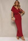 Rochie de Cocktail Bordeaux cu Decolteu Triunghiular și Curea din Material cu Șliț Wilni