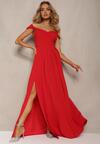 Czerwona Elegancka Długa Sukienka Hiszpanka Wykończona Rozcięciem na Dole Idelia