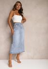 Jasnoniebieska Jeansowa Spódnica High Waist z Nitami Przy Kieszeniach Nellajoy