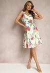 Rochie Albă din Bumbac cu Croială Clopot în Model Floral Arunica