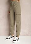 Pantaloni largi verde închis din bumbac cu elastic în talie stil sport cargo Lofriena