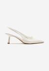 Sandale Albe Slip-On Sling-Back cu Toc Mic și Vârf Ascuțit Oxena