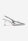 Argintii Slip-On Sling-Back cu Toc Bloc și Vârf Ascuțit Oxena