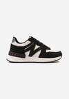 Sneakers Negru-Alb Plat cu Șireturi și Inserții Metalice Remarie