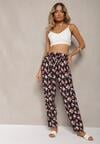 Pantaloni negri din viscoză cu elastic în talie cu model floral Tellnama