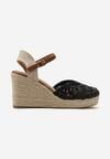 Sandale Negre din Imitatie de Piele Impletite cu Catarama pe Toc Rioma