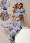 Szary Komplet Sportowy z Printem Tie-Dye z Koszulą Cropped i Legginsami Davenia
