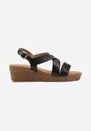 Sandale Casual Negre cu Platformă Înaltă și Bare Embosate Folita